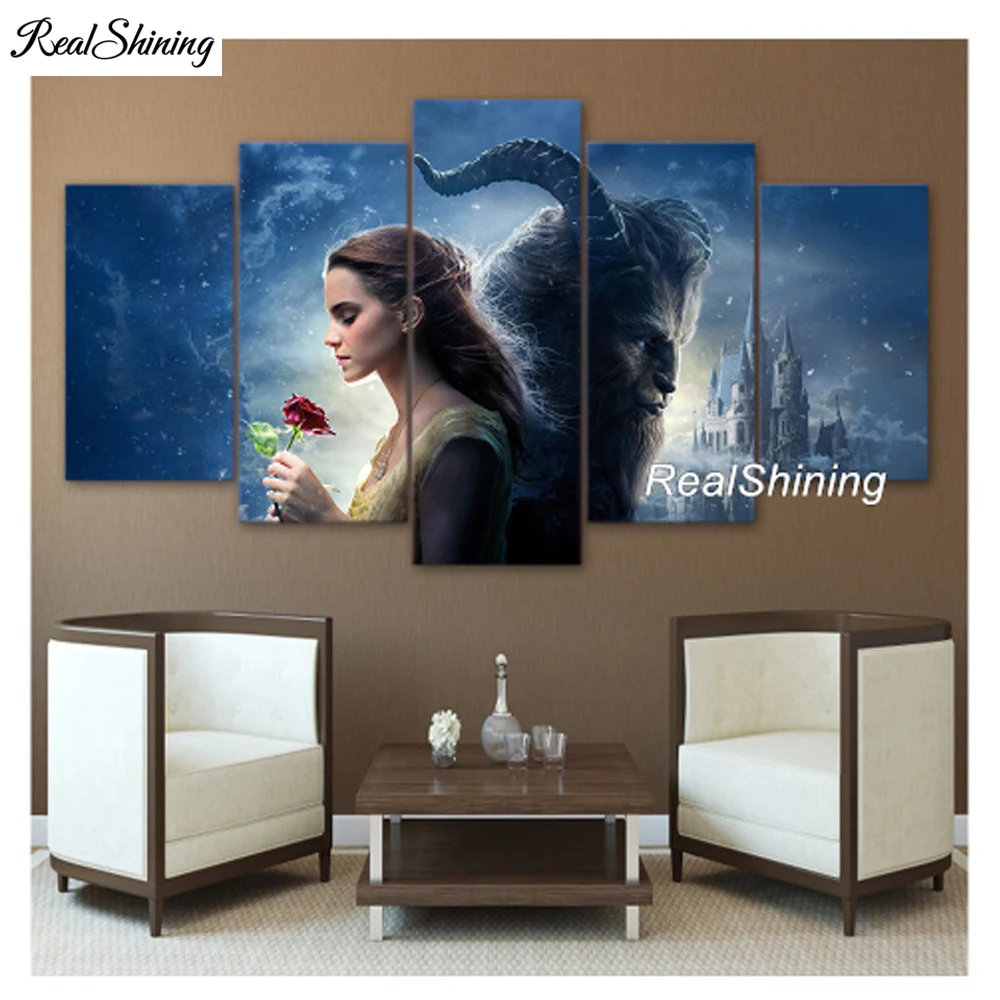 

REALSHINING Beauty Beast Castle Full Square 3D Diy Diamond Painting 5pcs Cross Stitch Mosaic Diamond Embroidery Needlework DM373