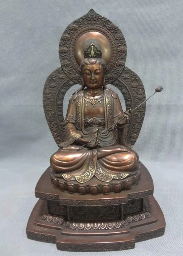 Песня voge Gem S3165 12 &quotКитайская чистая бронза Joss Supreme Deity Lotus Guan Yin Kwan статуя