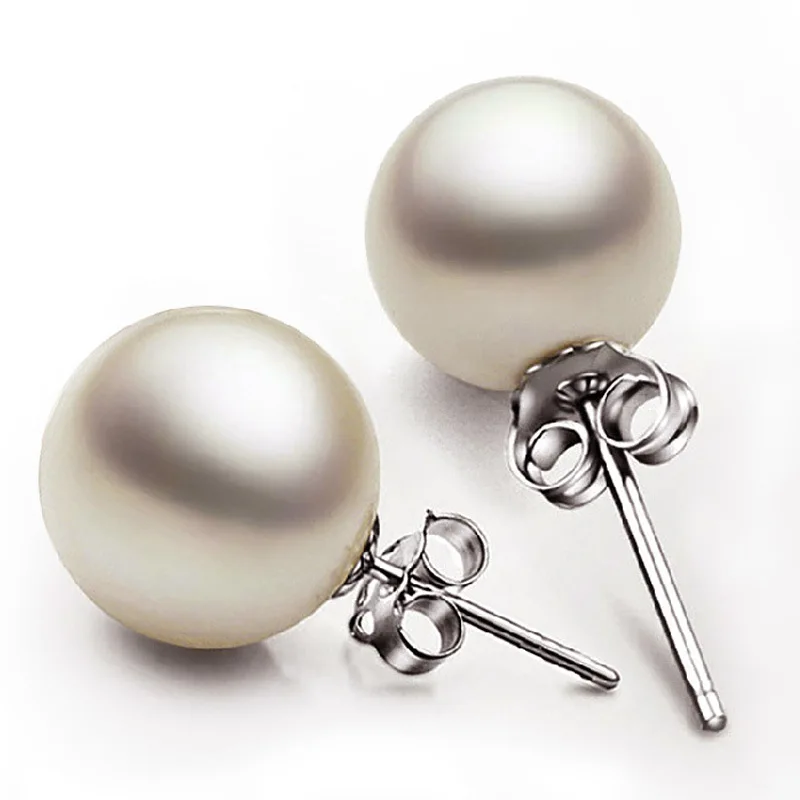 6 To 10 MM Simple Cultured Pearl Stud Earrings Cute Round Cheap Jewelry