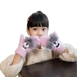 Перчатки унисекс мультфильм наклейки варежки для детей Зимние теплые милые вязаные бархатные gauntlet аксессуар для ребенка От 4 до 10 лет ST0202
