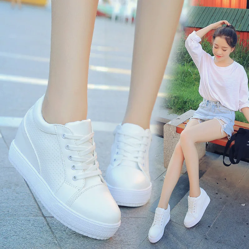 

New 2019 Shoes Women High-top Sneakers Breathable Wedge with Increased Women Shoes Casual White shoes Chaussures Femme S1830