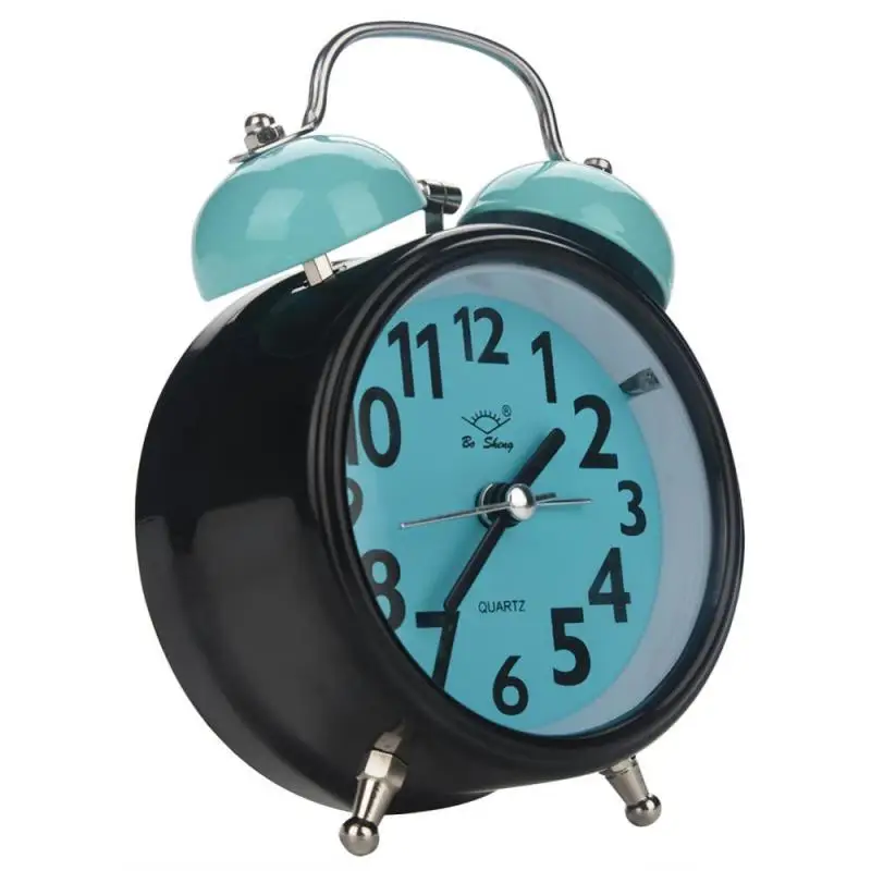 

Double Quartz Movement Desk Table Night Watch Bell Ultra Silent Mechanical Alarm Clock Blue