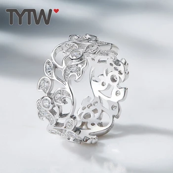 

TYTW S925 Silver Silver Ring Anniversary Engagement Wedding Party Fashion Elegant Flower Round AAA Cubic Zircon women lady Rings