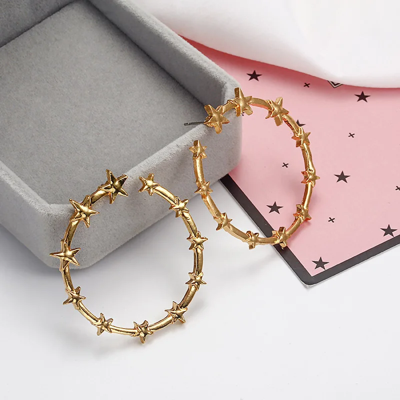 Trendy Fashion Boho Metal Earrings For Women Large Big Star CC Gold Color Jewelry Statement Bohemian Gifts For Women Accessories (2)