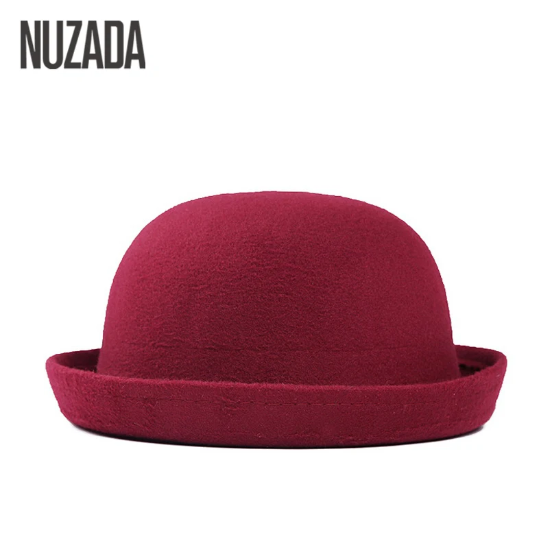 

Brands NUZADA Winter Autumn Women Ladies Fedoras Top Jazz Hat Fashion Thickening Bowler Hats Quality Polyester Cotton Round Caps