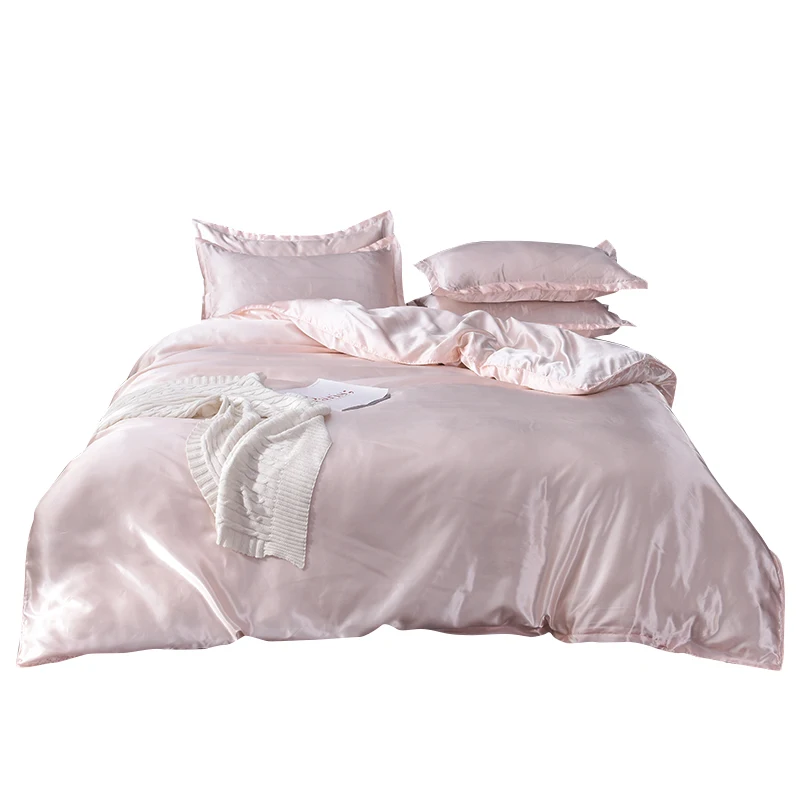 

100% pure satin silk bedding set,Home Textile King size bed set,bedclothes purple duvet cover flat sheet pillowcases Wholesale