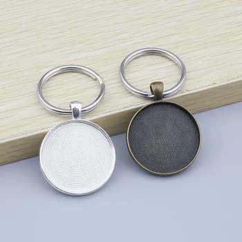 

5Pcs Round Cabochon Key Keychain Pendant Tray Bezel Blank for 30mm Cameo Glass Cabochon Base Setting Base Trays Diy Keyring