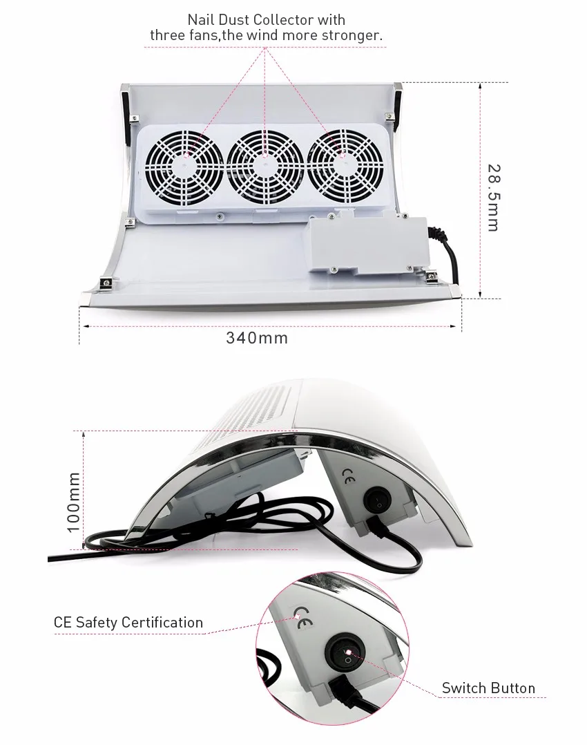 KADS мощный коллектор для всасывания пыли с ногтей большой размер ногтей пылесос машина коллектор для всасывания пыли с ногтей 3 вентилятора с 2 мешками