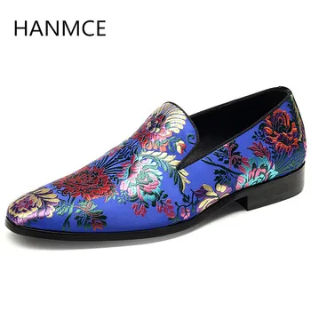 

Spring summer new mens loafers fashion flower embroidery design casual shoes men daily leisure shoes blue black party shoes man
