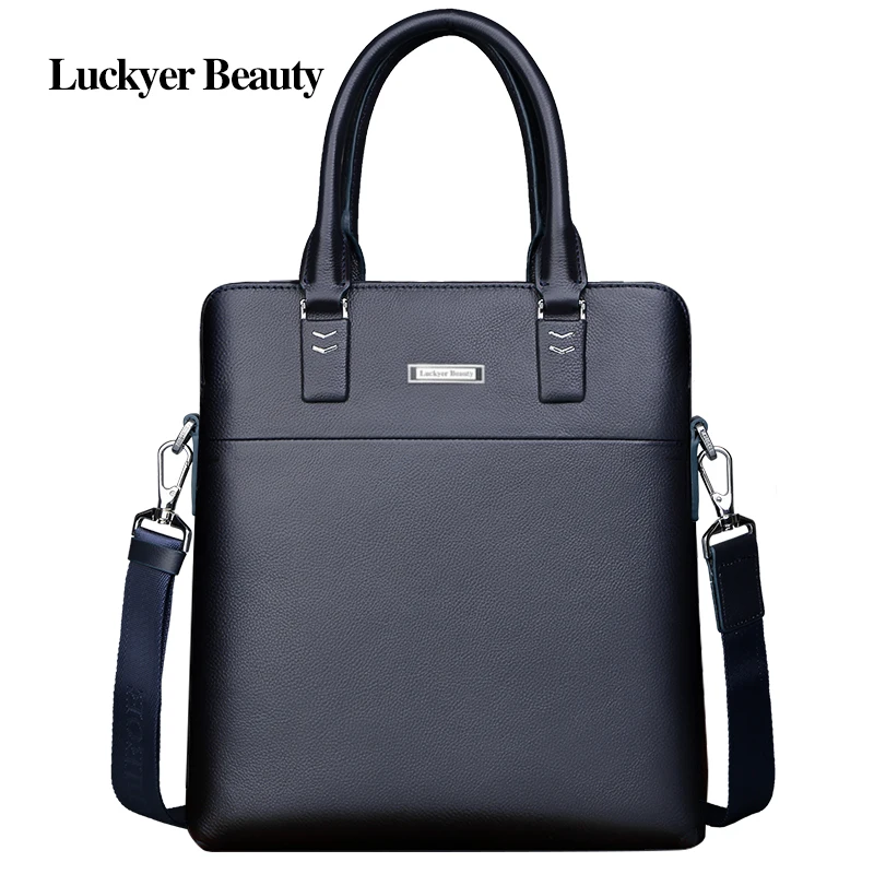 

LUCKYER BEUTY Famous Brand Fashion Portfolio for Male Genuine Leather Mens Vertical Briefcase High Quality Shoulder Bags for Men