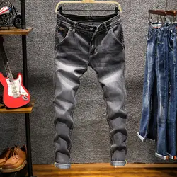 2019 весна осень однотонные облегающие джинсы мужские дизайнерские новые модные джинсовые брюки потертые ретро Длинные Стрейчевые узкие