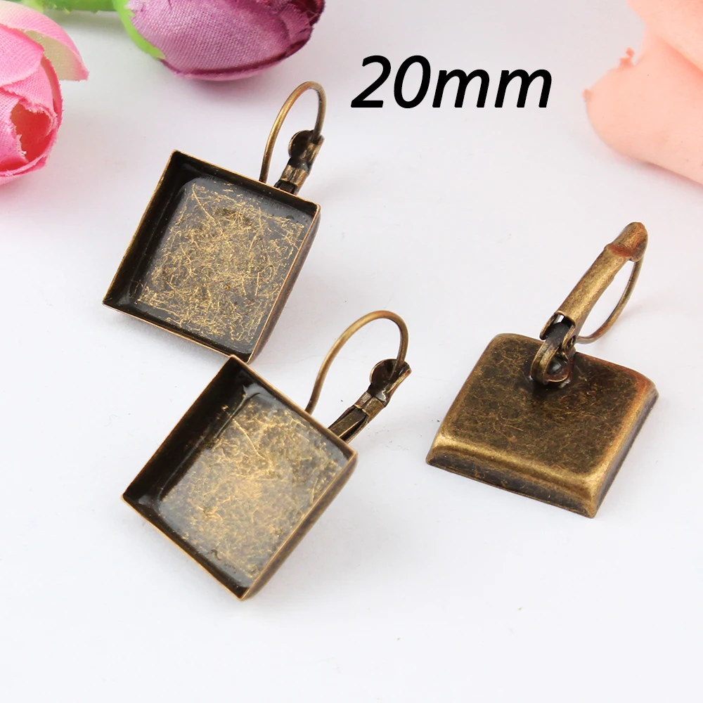 Fit 20mm 10pcs DIY Antique Bronze Plated French Square Earring Setting