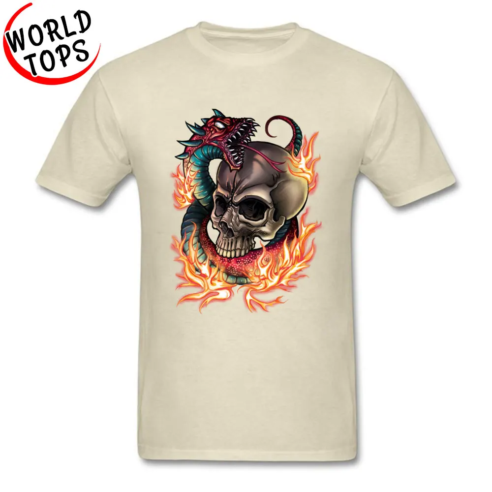 Skull And Snake Pure Cotton T-shirts for Men Short Sleeve Family Tops T Shirt Funky Labor Day O Neck Tee Shirts Normal Skull And Snake beige