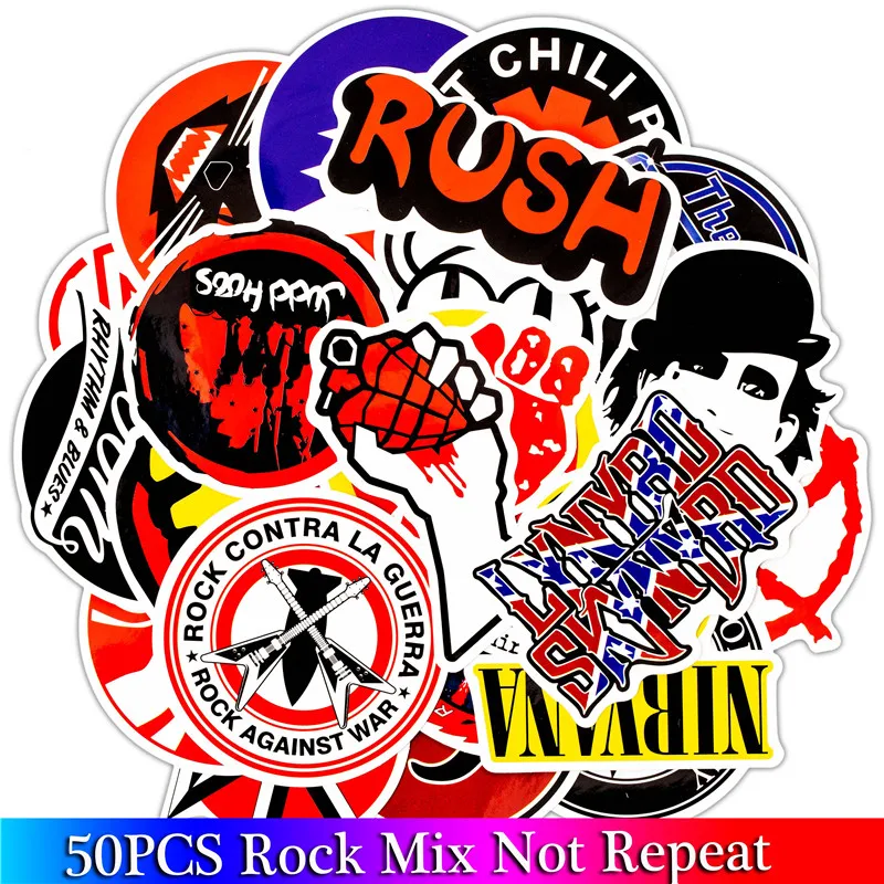 50PCS Pack Rock Stickers Set Heavy Metal Band Stickers For Luggage Skateboard Laptop Guitar Fridge Bicycle Punk Stickers  (3)