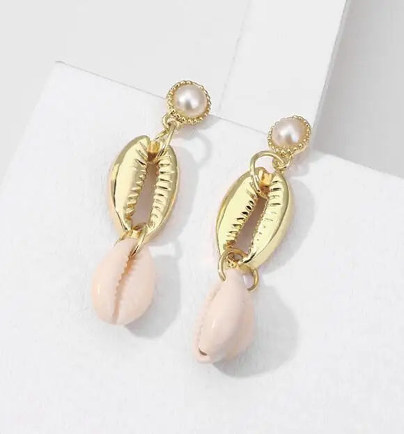 Fashion 2019 Natural Sea Shell Drop Earrings For Women Colorful Painted Shell Beads Pendant Earring Summer Beach Jewelry Brincos SHBE-E04