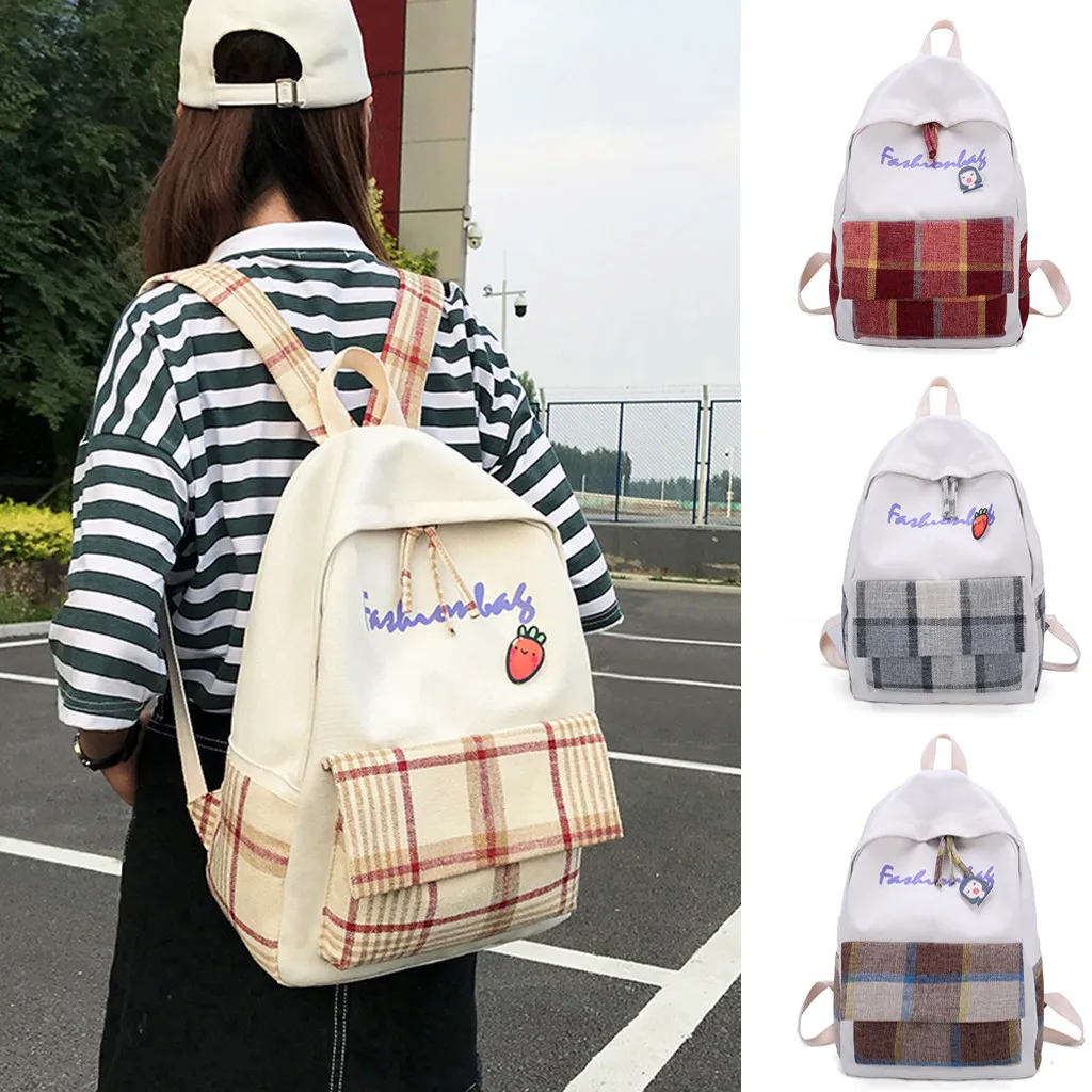 

Fashion Women's Simple and versatile Backpack New Plaid Leisure Travel Backpack #$