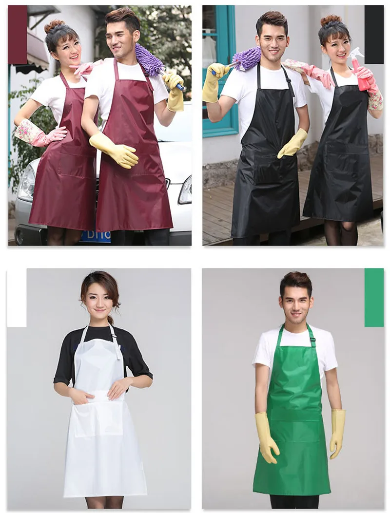 Wash Car Waterproof PVC Apron Restaurant Hotel kitchen Aprons Men And Women  Antifouling Cleaning Black White Apron With Pockets8