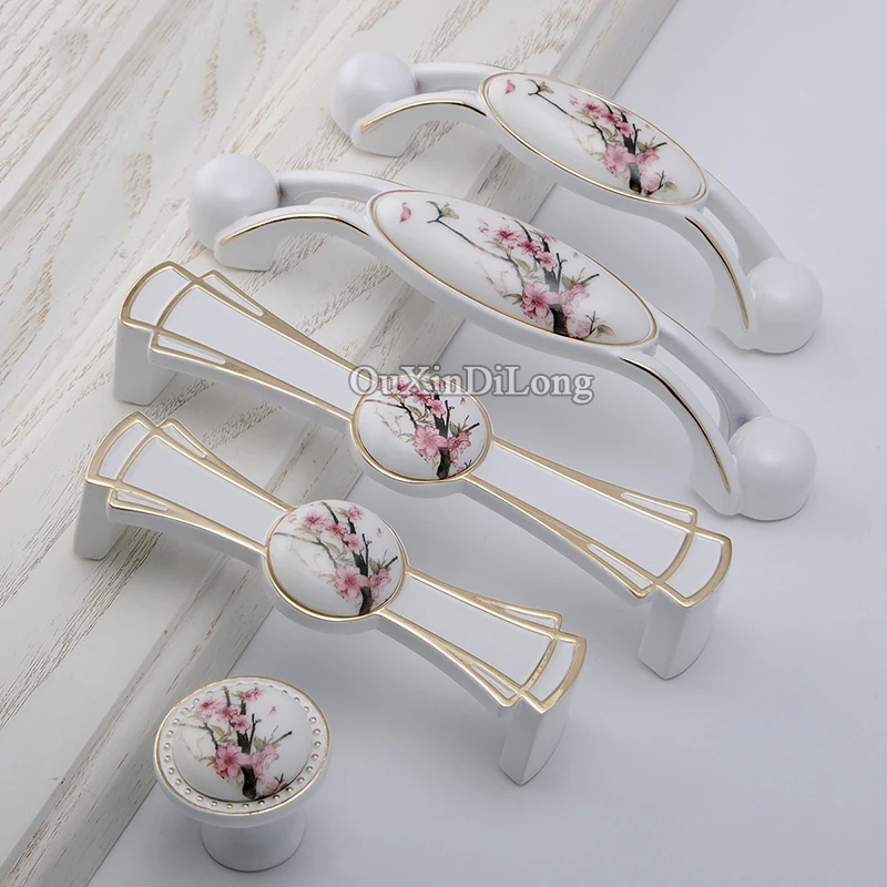 

Top Designed 10PCS European Ceramic Printing Kitchen Cabinet Door Handles Cupboard Wardrobe Drawer Cabinet Pulls Handles & Knobs