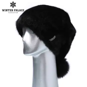 

Real Fox Fur Hat Female Natural Mink Fur Women Winter Hats Vertical Rhinestones High Quality Beanies 2018 Fashion Caps