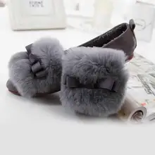 2016 Plus size 33-43 Woman Winter Flats Shoes Warm Fur Flat Heel Sweet Bowtie Comfortable Cotton Shoes Woman Flats Shoes