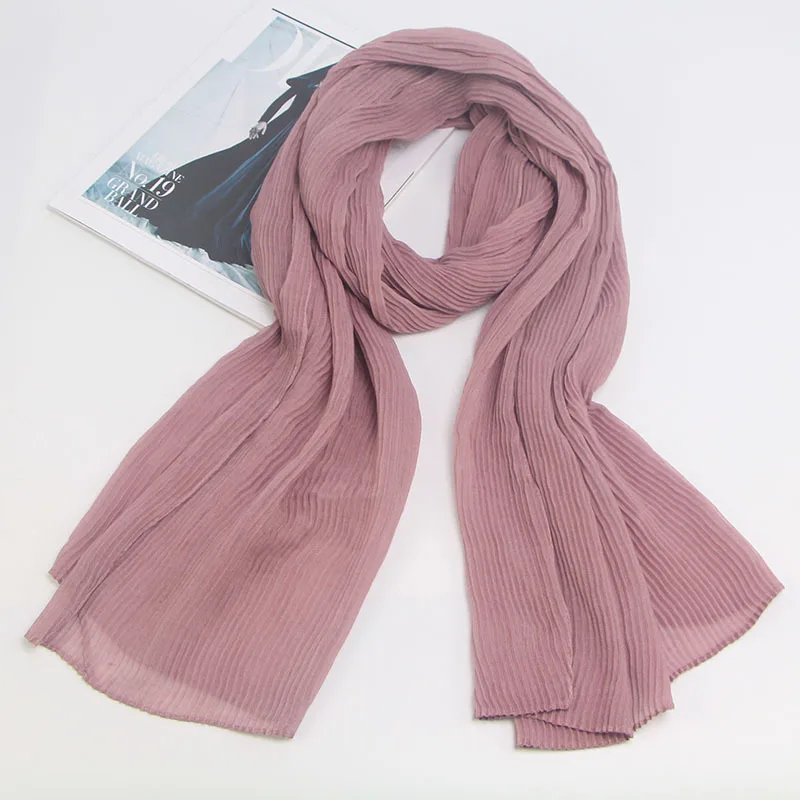

70.87"*37.4" Women Wrinkled Cotton Scarf Muffler Popular Solid Muslim Veil Hijab Scarf Girl Cozy Classy Wrap Shawl bufanda