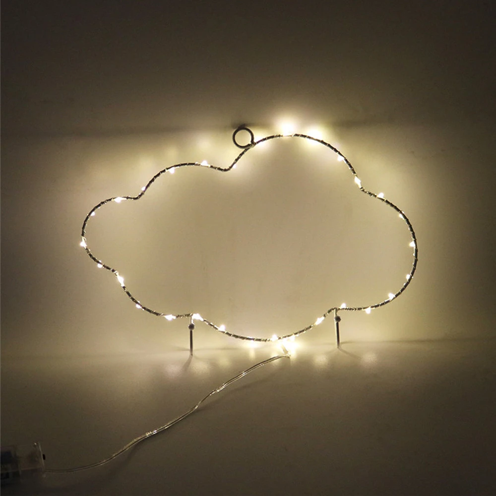 Cloud Metalen Frame LED Nachtlampje Warm Wit Decoratieve Kerstverlichting Houder Lamp Vakantie Muur Decor|LED Nacht Verlichting| -