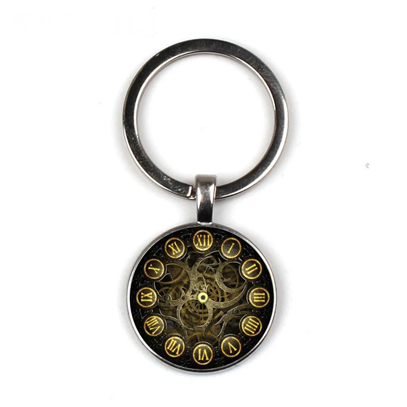 

Steam Punk Clock Photo Glass Key Chain Punk KeyChain Men's Women's Fashion Bag Car Key chain Ring Holder Charms