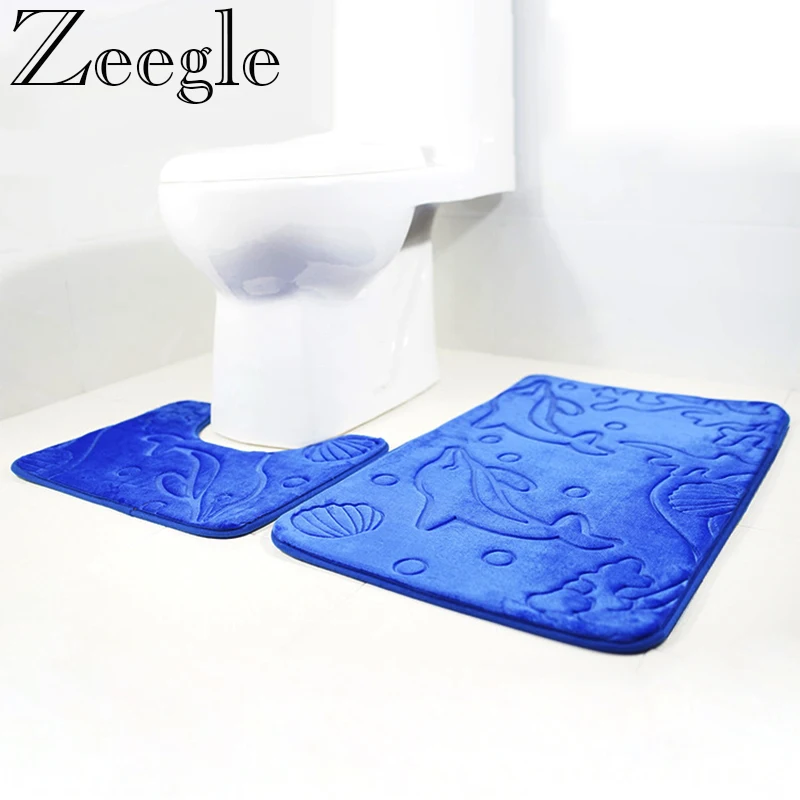 

Zeegle Bathroom Bath Mat Set Toilet Rugs Anti Slip Flannel Bathroom Carpet Mat Absorbent Embossing Flannel Bathroom Floor Mat