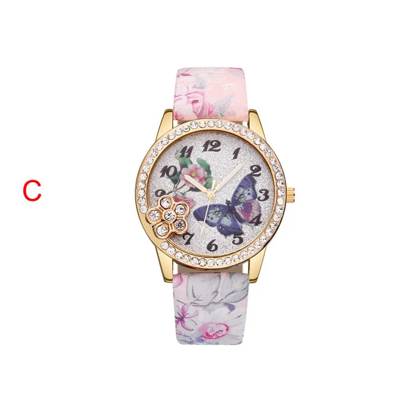 

Flower Watch Reloj relogio masculino Women Leather butterfly Quartz Analog Wrist Watch Crystals Decor Saat Dropship 999
