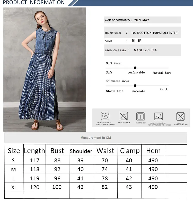 Летнее платье юзи. Мая Boho новые джинсовые женские платья без рукавов с кружевным отложным воротником и поясом из шифона в стиле пэчворк Vestido A82173