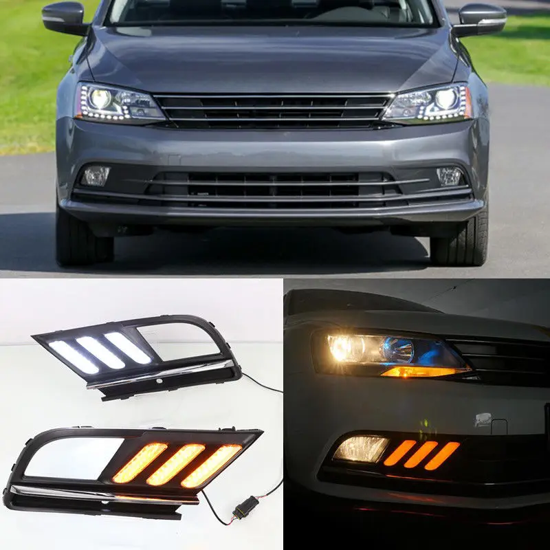 

2pcs White/Yellow Daytime Running Light DRL for Volkswagen Jetta Diesel 2016-17
