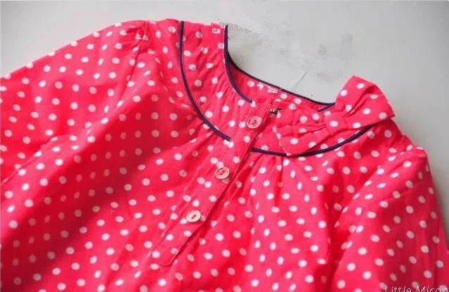 YC07T1T10127 весенние блузки для маленьких девочек одежда в красный горошек с бантом для девочек Детская рубашка в стиле «лолита» детская блузка
