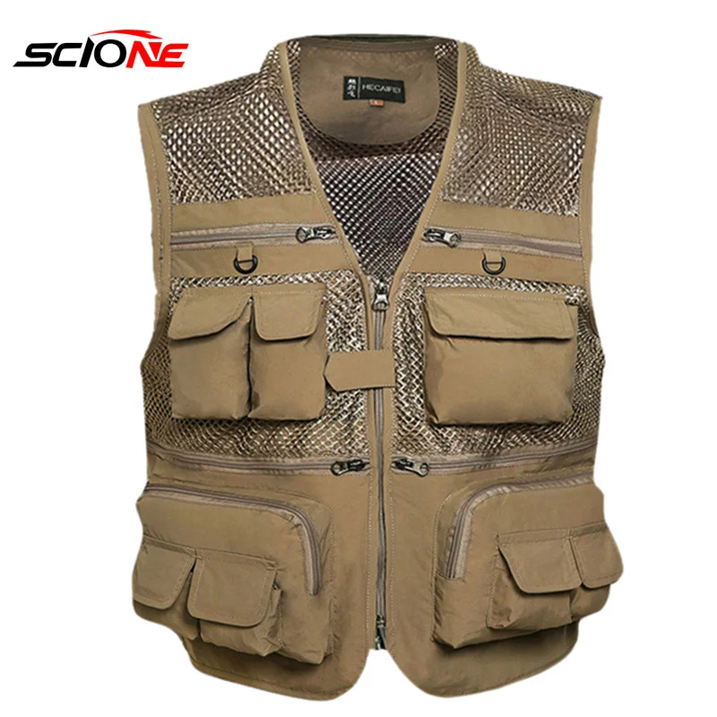 Men Army Green Fishing Vest Khaki Multi Pocket Mesh Vest Men's Hunter Fisherman Clothig