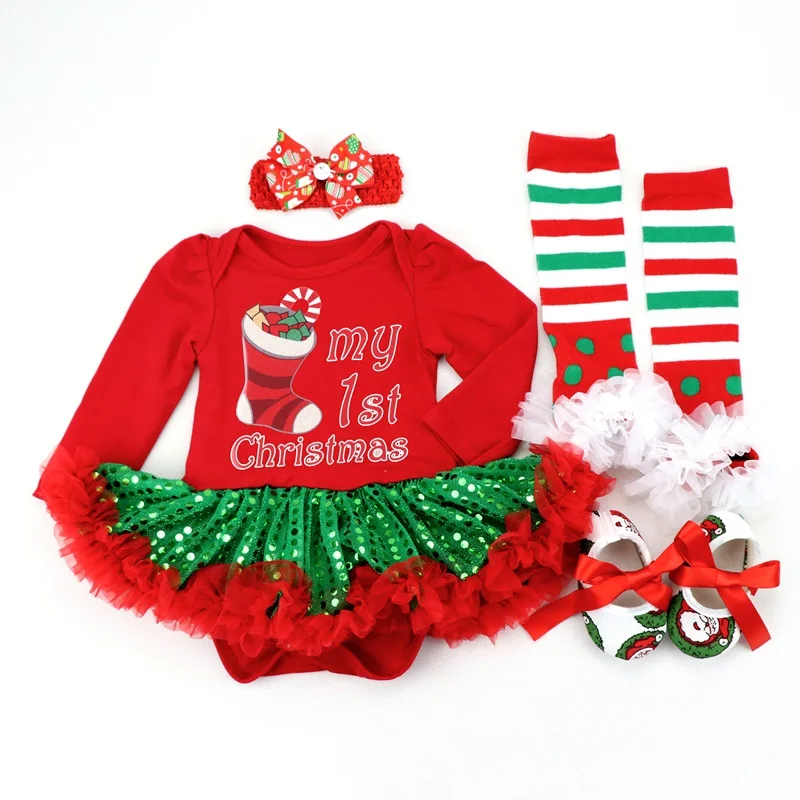 Одежда для новорожденных девочек Рождественский комплект одежды из 4 предметов комбинезон-пачка Roupas De Bebe детский От 0 до 2 лет Одежда для новорожденных - Цвет: as photo