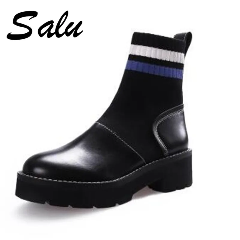 

Salu 2018 new Autumn Winter Women Causal Shoes Female Genuine Leather Ankle Boots High Heel Shoes Woman Zip Boots For Women