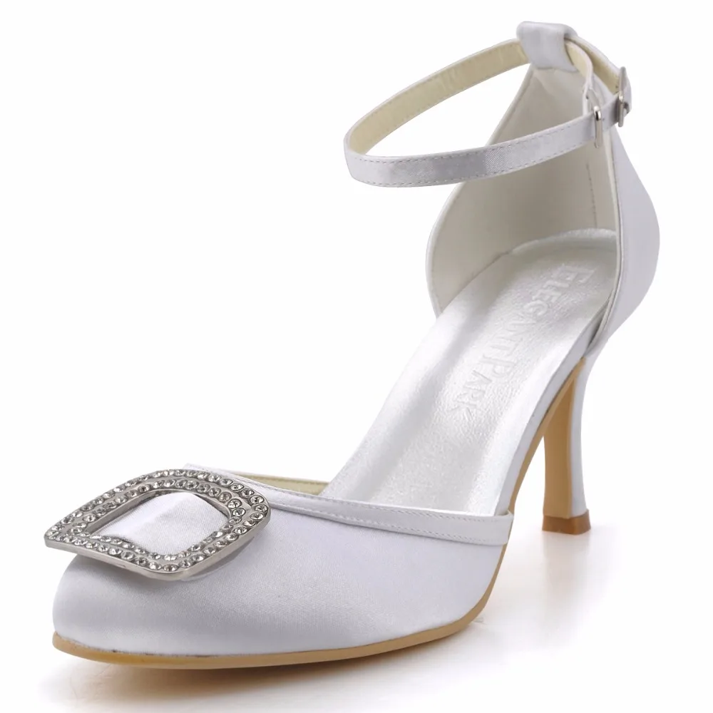 white satin closed toe heels