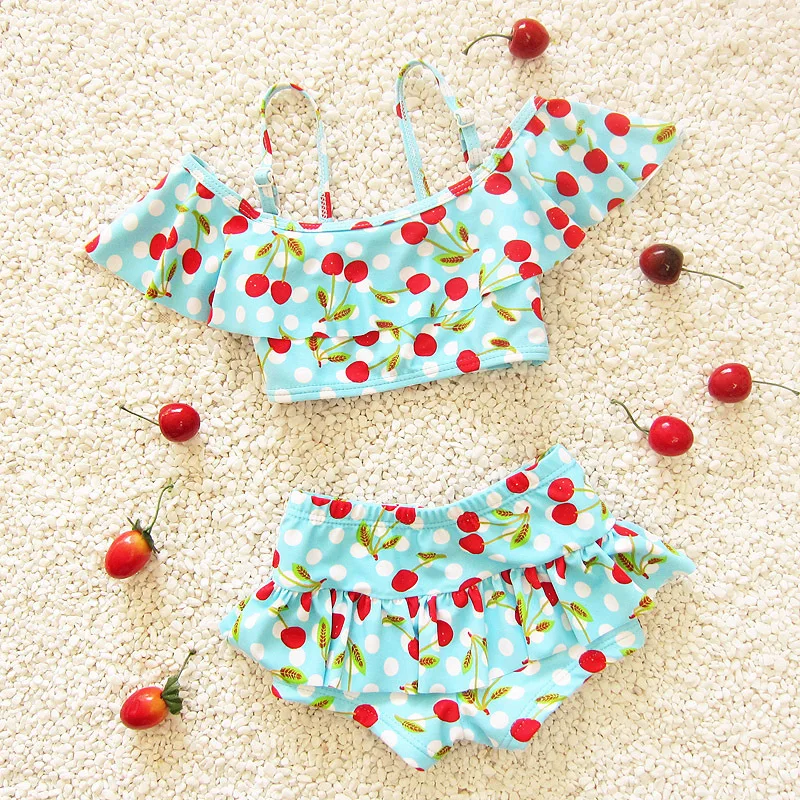 

FGHGF 2018 Cherry Pattern Bikini For Girls Bandeau Children Swimwear Kids Two Piece Swimsuit Swimming Suits Pink Teen 2-9 Years