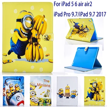 

Tablet case cover for apple ipad 5 6 air air2 ipad pro 9.7 ipad 9.7 2017 case Minions Cartoon stand PU Leather Cover Gift