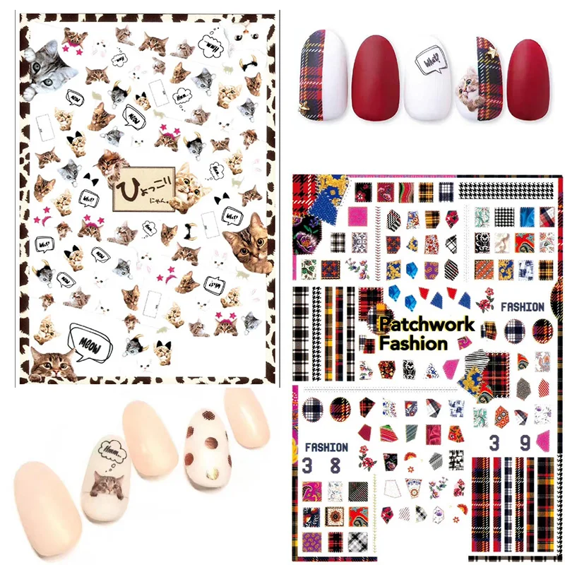 

1 Sheet 3D Water Decals Nail Art Stickers Small cat Colorful geometry on Nails of Dandelions Stickers Manicure Z074