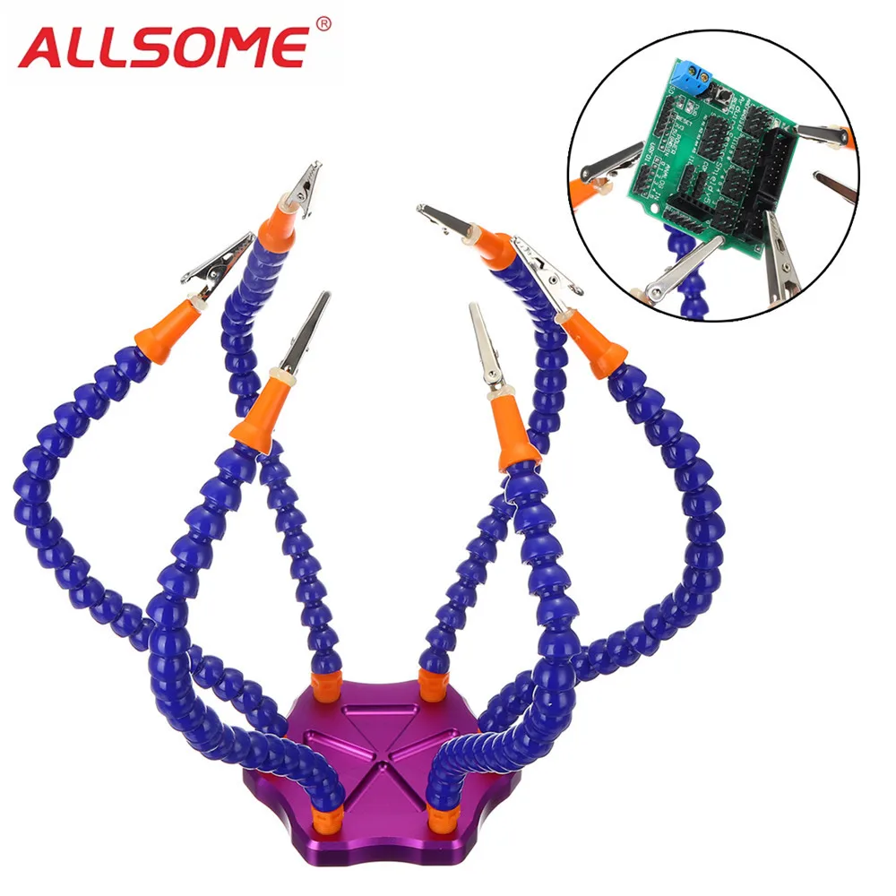 

ALLSOME Soldering Station Flexible Third Hand Six Arms Aluminum Base Soldering Station Tools Welding Tool HT1581-1582