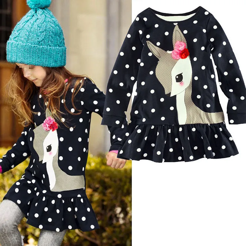 

Kids Baby Girls Long Sleeve Lace Dresses One-piece Dots Deer Cotton Girl Dresse Toddlers Clothes