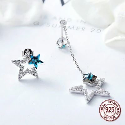 100% S925 стерлингового серебра Модные украшения звезд кристаллами от Swarovski серьги для Для женщин подарок