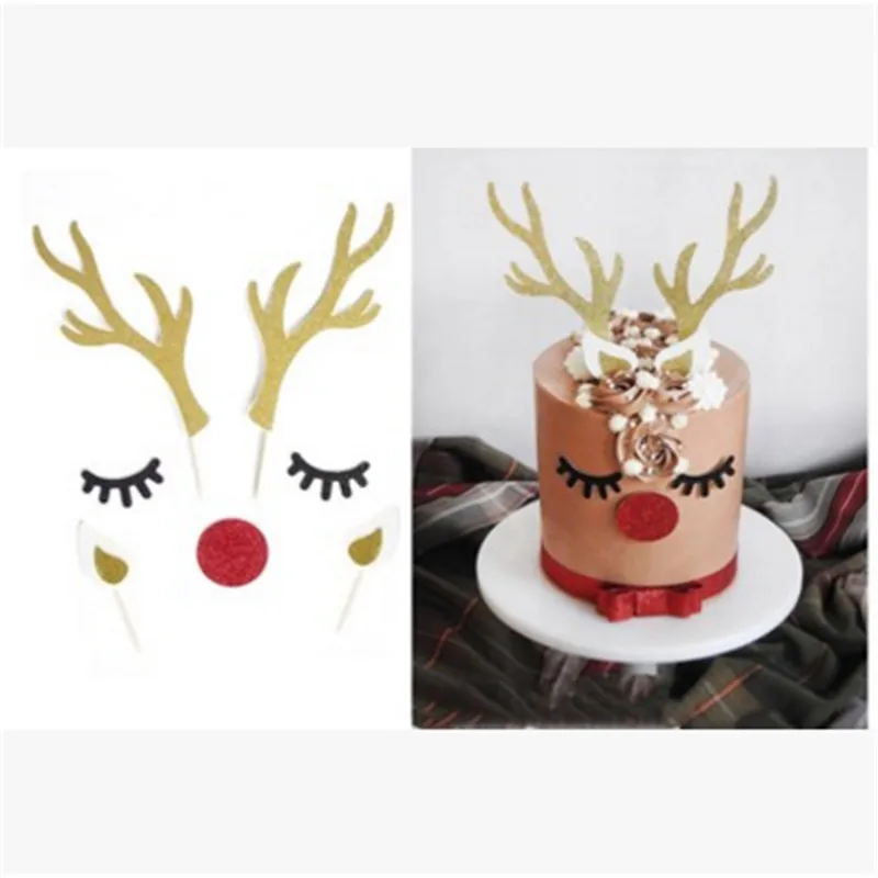 

1Set Christmas Deer Cake Topper Cartoon Animals Rabbit Snowflake Cakecup Cake Decoration Christmas Decoration for Home Navidad-S