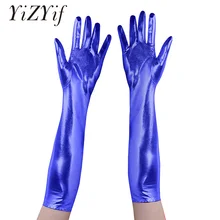 YiZYiF, женские сексуальные длинные перчатки, полный палец, блестящий металлик, перчатки для косплея, металлические, вечерние, для клуба, перчатки, варежки, танцевальные костюмы