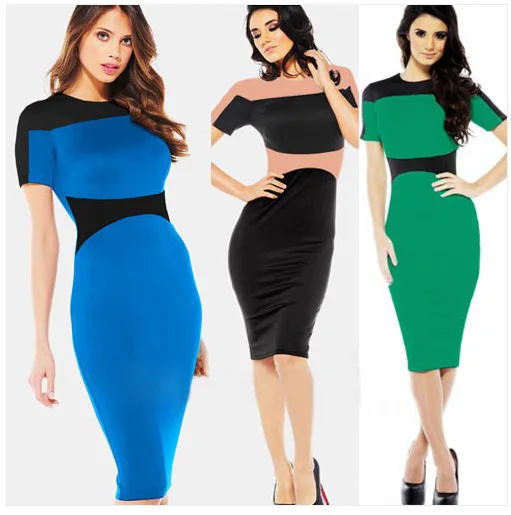 Dropshipping New Womens Pinup Rockabilly Colorblock Bodycon Stretch Shift Wiggle Pencil Knee-Length Dress Plus Size: S-XL | Женская