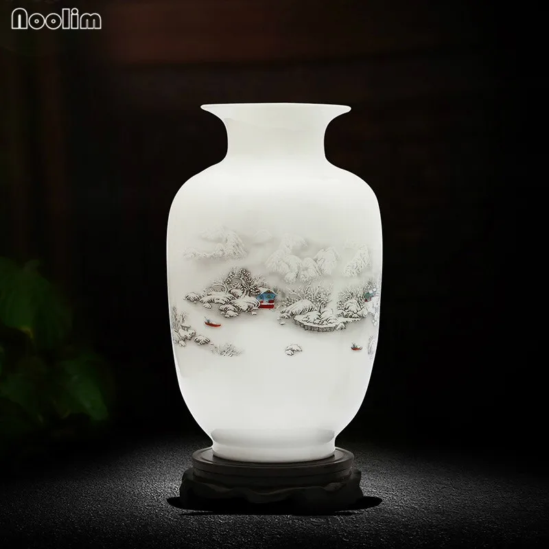 

NOOLIM Ancient Fashion Snow Scenery Jingdezhen Ceramic Vase Vintage Chinese Style Animal Vase Fine Smooth Surface Home Decor