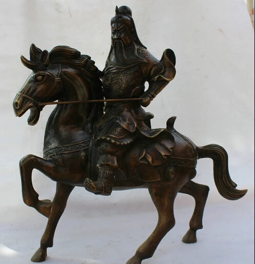 

JP S0524 24" Chinese Fengshui Bronze Guan Gong Yu Warrior God Dragon Ride Horse Statue Discount 35%