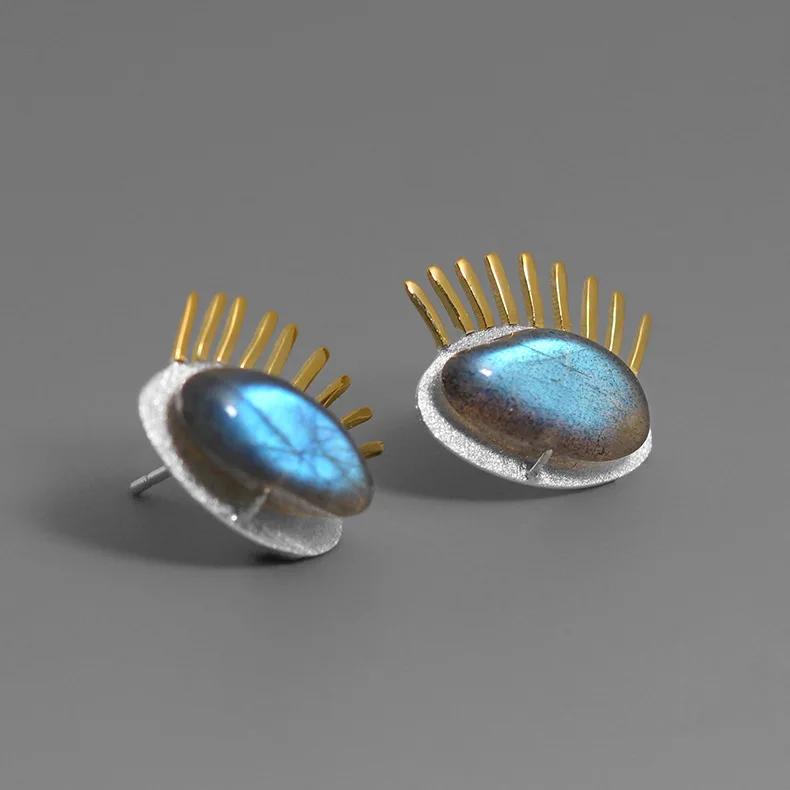 

CMAJOR Designer 925 Sterling Silver Gold Plated Labradorite Evil Eye Stud Earrings Women Girls Original Fine Jewelry Wholesale