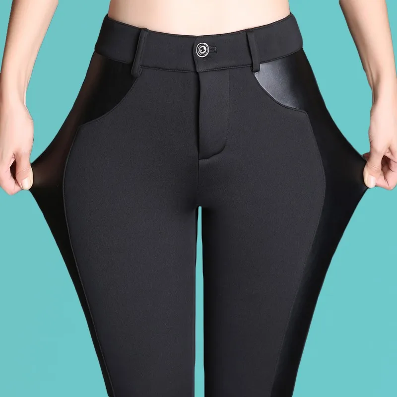 45-100 кг 6XL сексуальные женские кожаные брюки с большой высокой талией эластичные облегающие брюки женские тянущиеся брюки-карандаш зимние Бархатные леггинсы