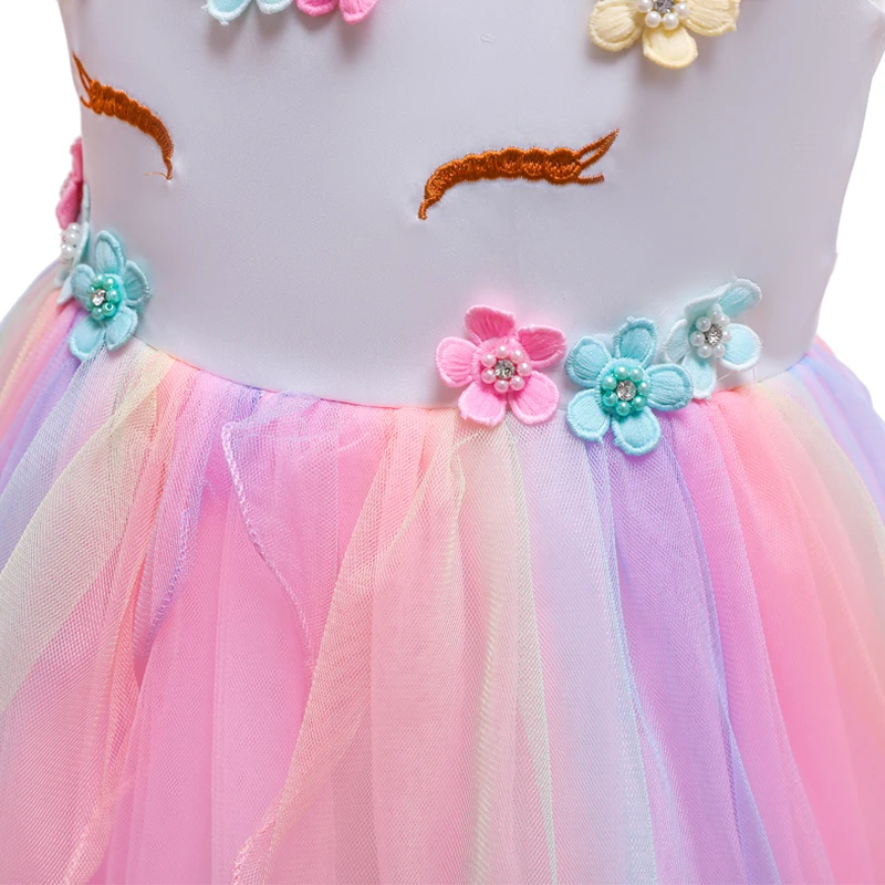 Girls Unicorn Costumes Girl Rainbow Flowers Tutu Dresses With Unicorn Headband Horn Flower Hair Hoop Set for Kids Birthday Theme